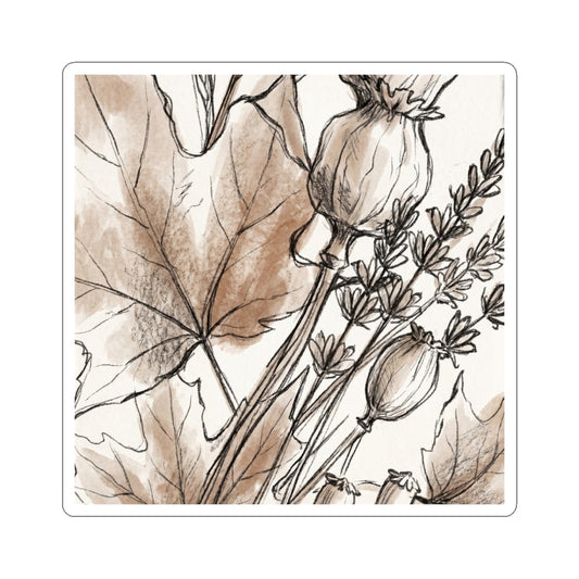 Autumn Dried Flowers Minimal Line Sticker | Elegant Decor