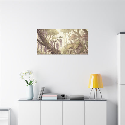 Summer Wisteria Mushroom Illustration Canvas Art | Enchanting Decor