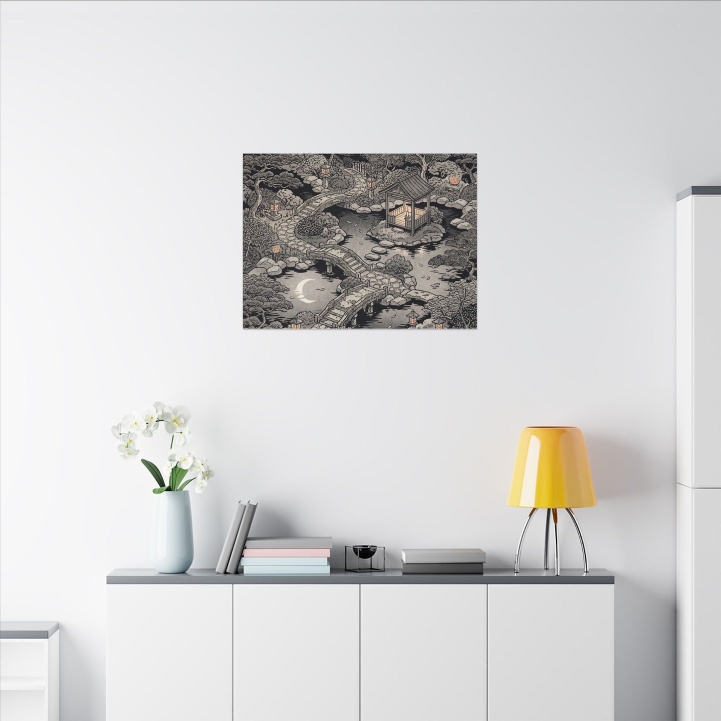 Moonlit Garden Ukiyo E Inspired Canvas Art | Serene Zen Art