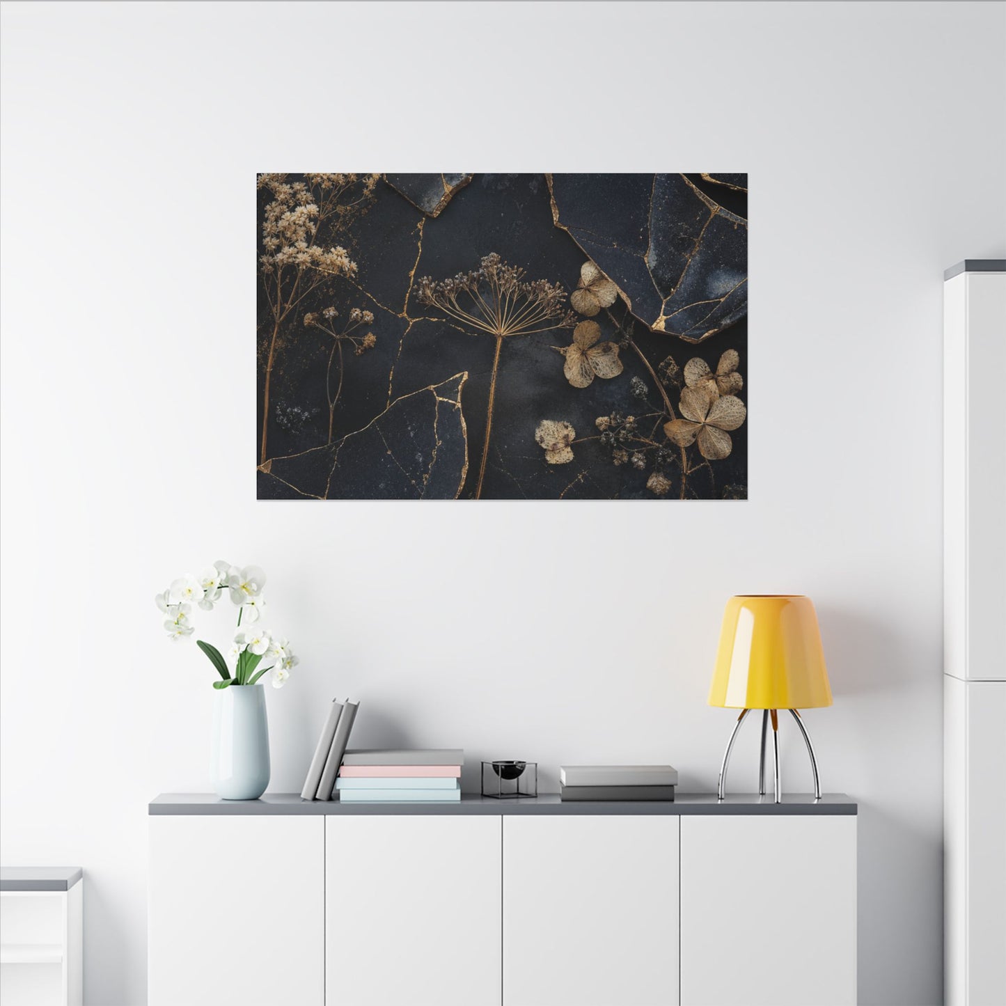 Philosophical Dried Flowers Canvas Art - Broken Beauty Kintsugi