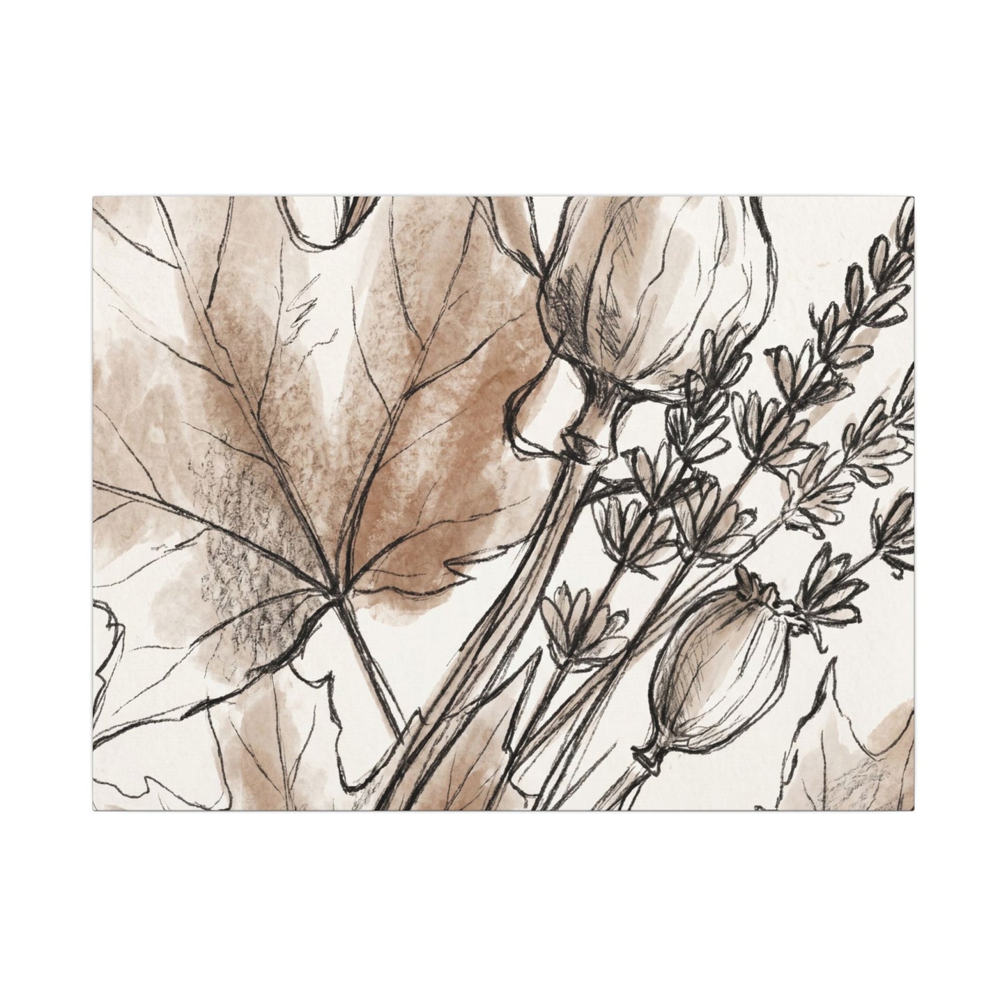 Neutral Dried Flowers Canvas Art - Minimal Line Japandi
