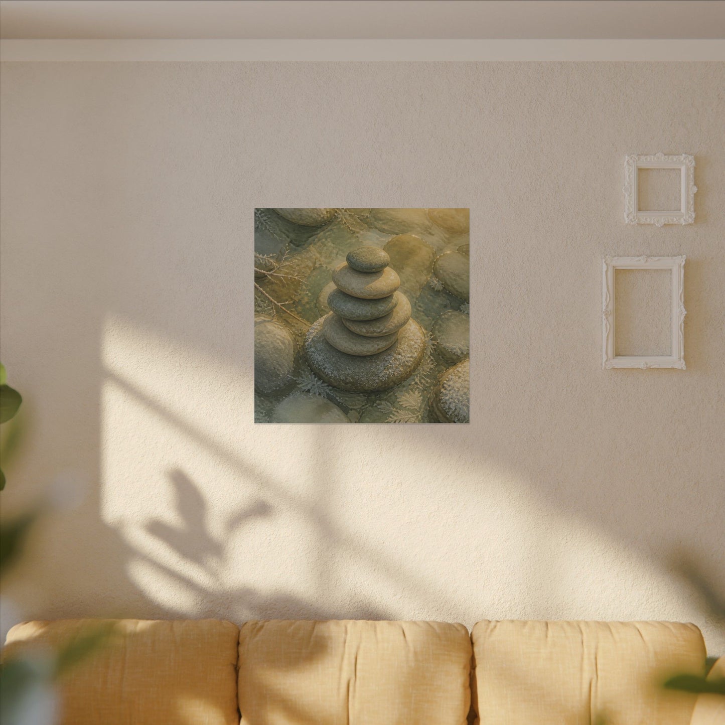 River Stones Watercolor Canvas Art | Elegant Japandi Art