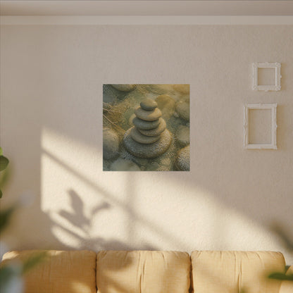 River Stones Watercolor Canvas Art | Elegant Japandi Art