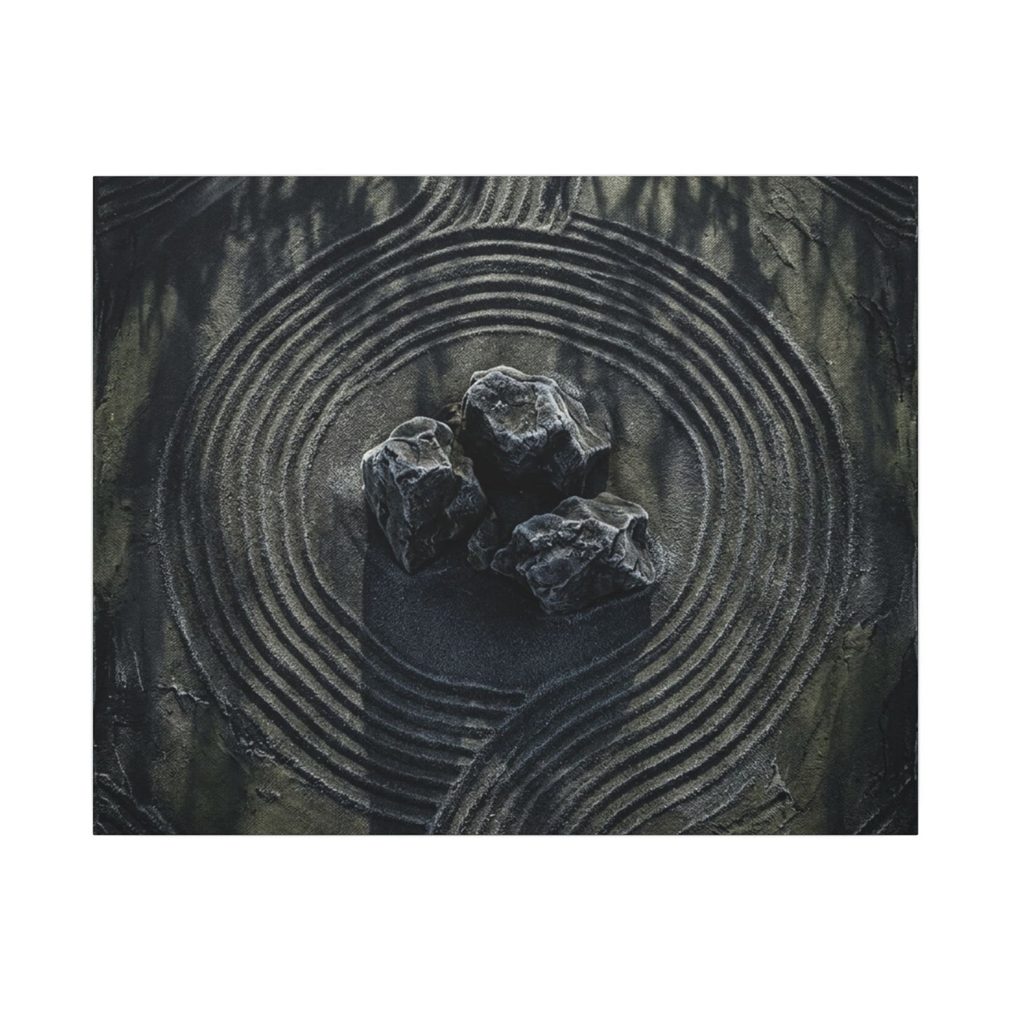 Moody Rock Garden Canvas Art - Dark Texture Dark Japandi