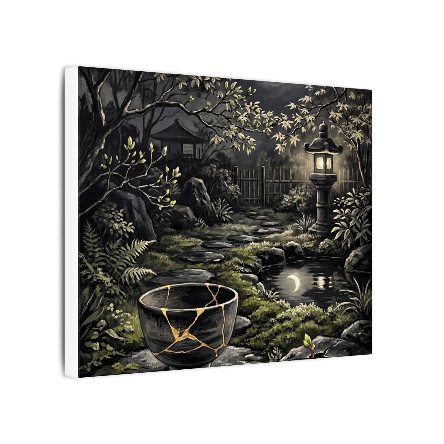 Kintsugi Moonlit Garden in Dappled | Gold Repair Canvas Art