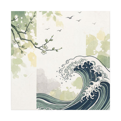 Spring Ocean Wave Ukiyo E Inspired Canvas Art | Serene Decor