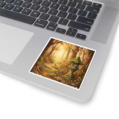 Autumn Stone Lantern Mushroom Illustration Sticker | Rustic Decor