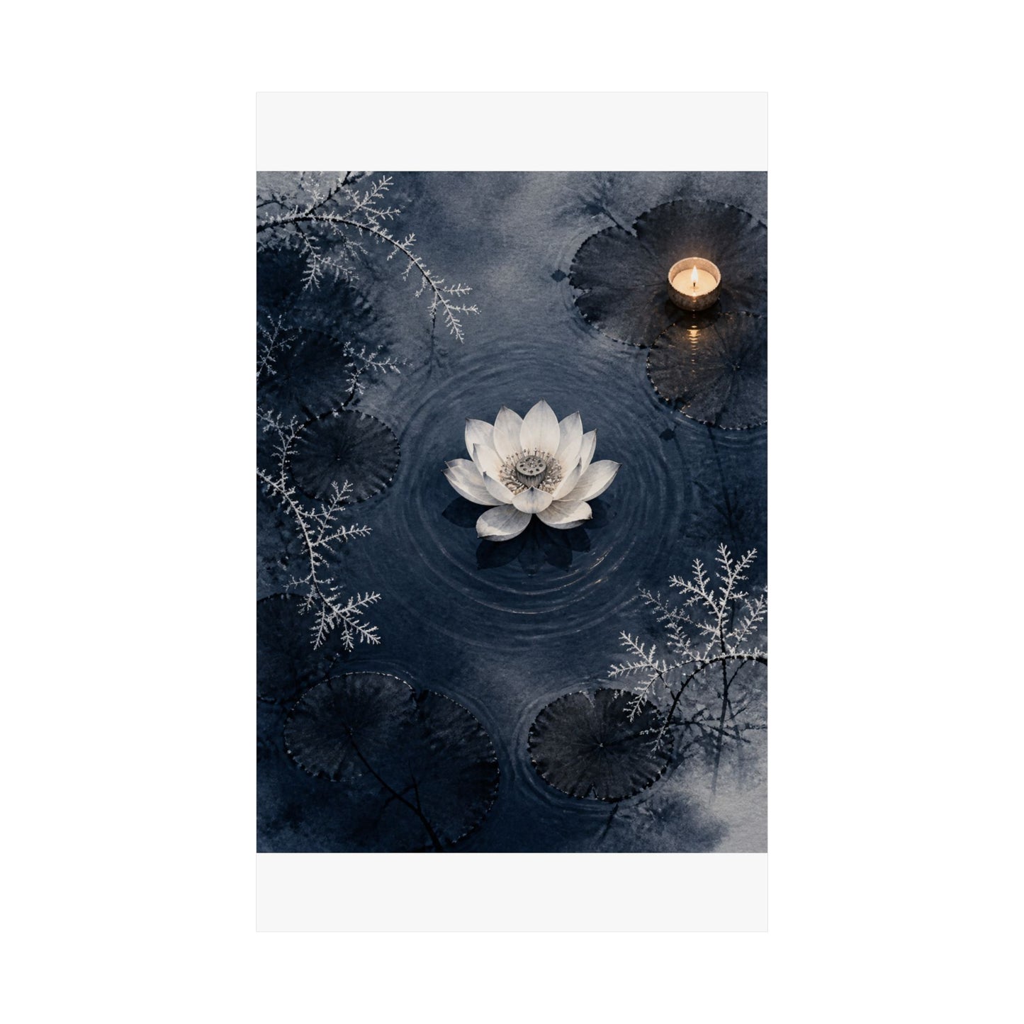 Lotus Flower Wall Art Print | Winter Zen Sumi E Art