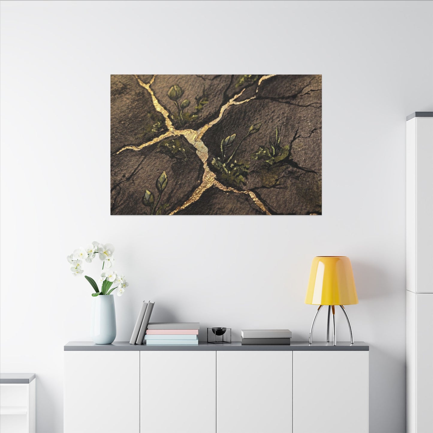 Spring Cracked Earth Charcoal Ink Canvas Art | Luxurious Decor