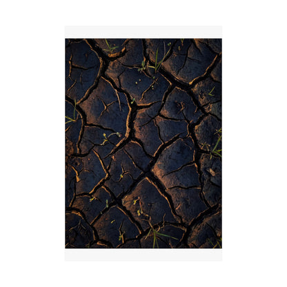 Cracked Earth Moody Minimal Wall Art Print | Sophisticated Dark Japandi Art