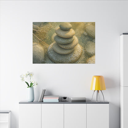 River Stones Watercolor Canvas Art | Elegant Japandi Art