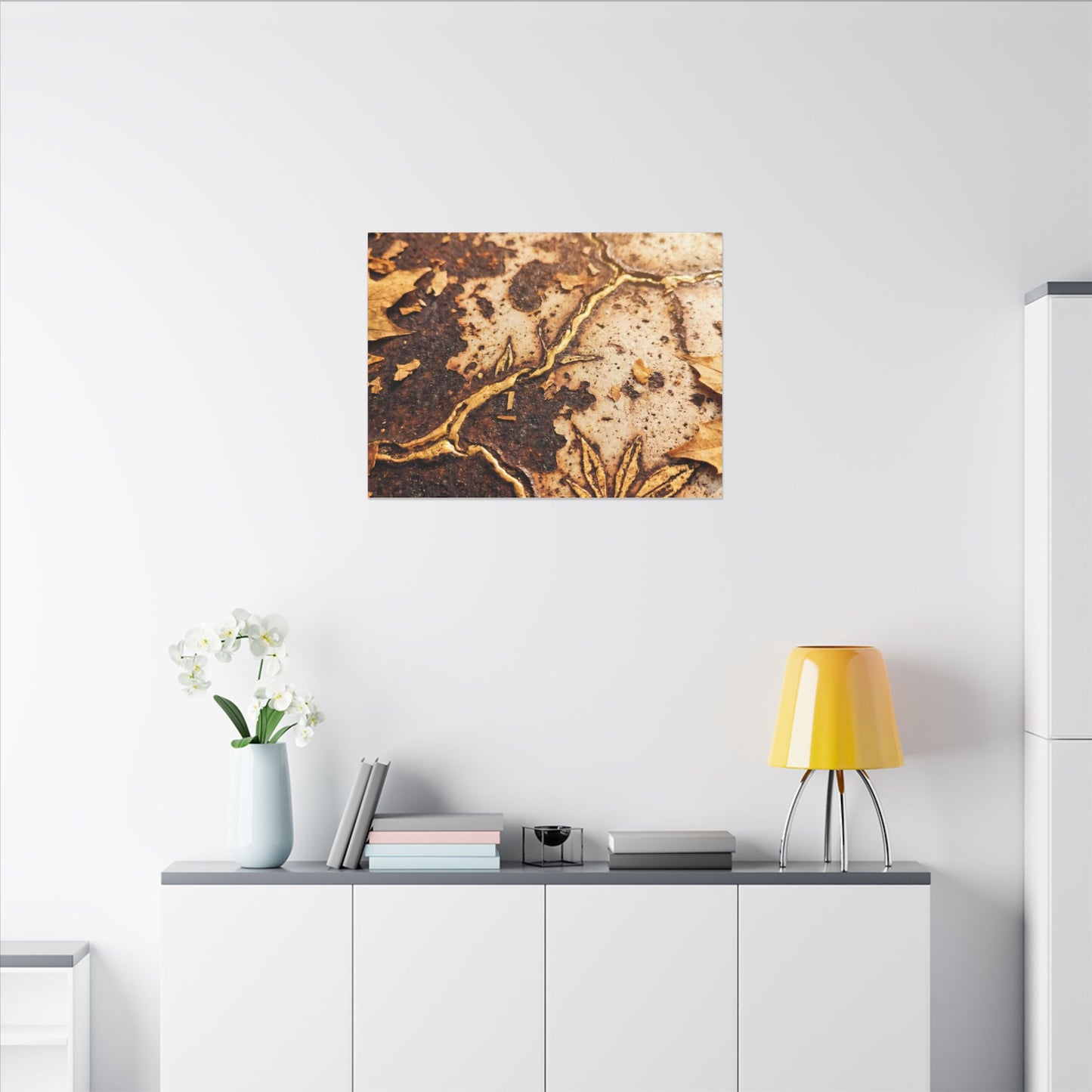 Kintsugi Rust Patina in Golden Hour | Gold Vein Canvas Art