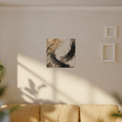 Japandi Ink Brushstroke in Golden Hour | Watercolor Canvas Art