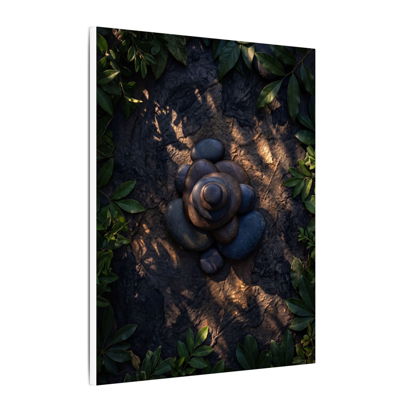 Ma River Stones Canvas Art - Dark Japandi Dark Texture