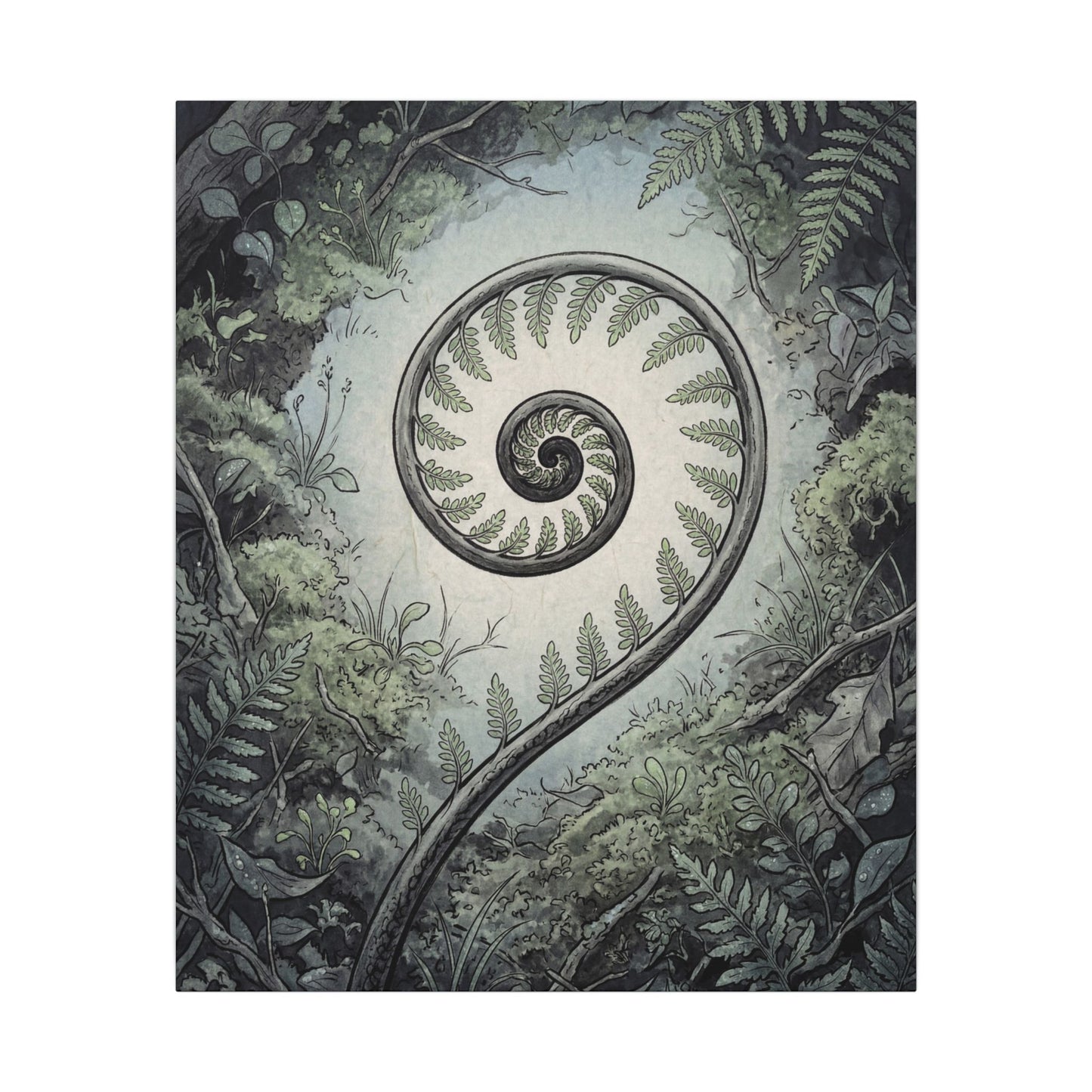 Zen Fern Unfurling in Dawn | Ukiyo E Inspired Canvas Art