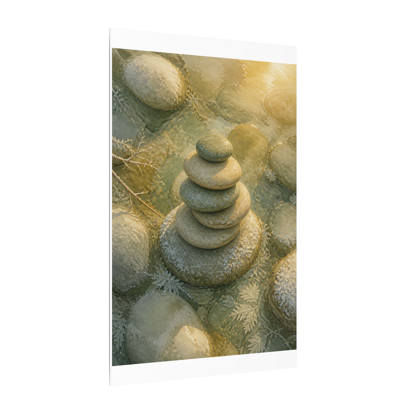 River Stones Watercolor Canvas Art | Elegant Japandi Art