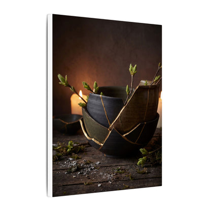 Broken Pottery Spring Canvas Art | Dark Japandi Luxurious Design