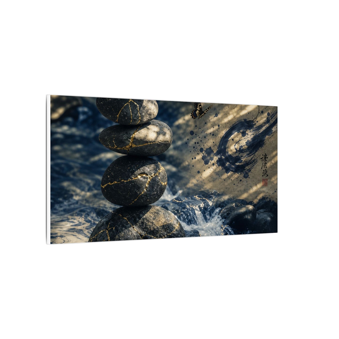 Kintsugi River Stones in Dappled | Broken Beauty Canvas Art