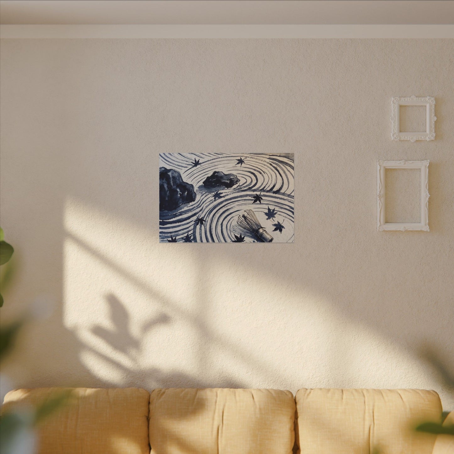 Zen Rock Garden in Golden Hour | Sumi E Canvas Art