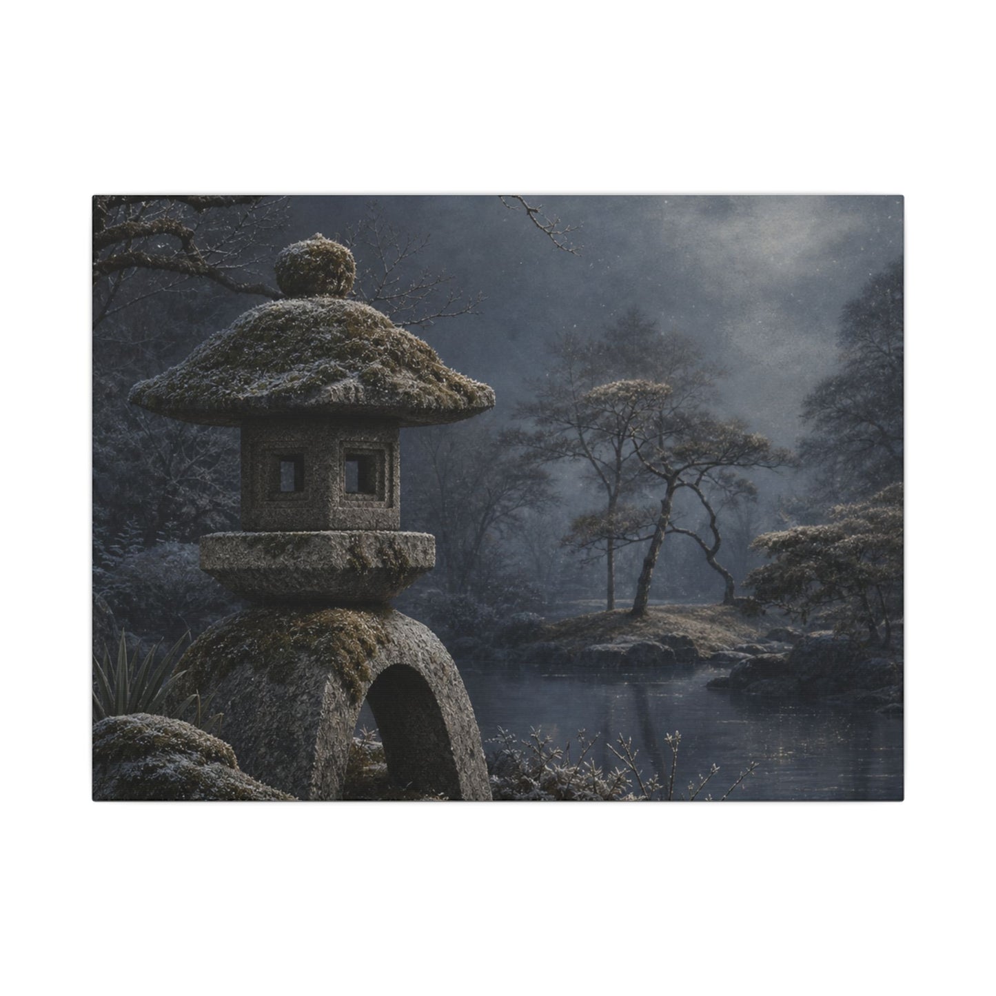 Stone Lantern Canvas Art | Winter Japandi Japanese Pattern Art