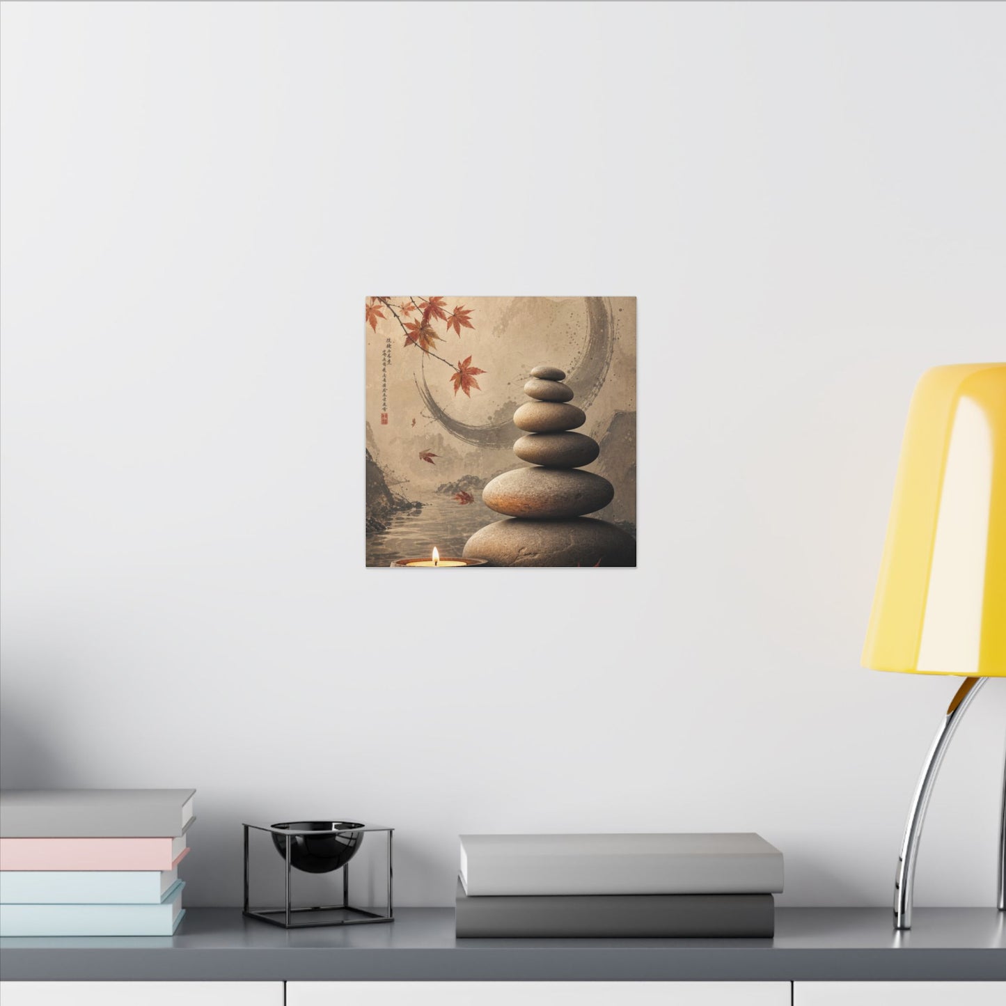 Japandi River Stones in Candlelight | Japanese Pattern Canvas Art