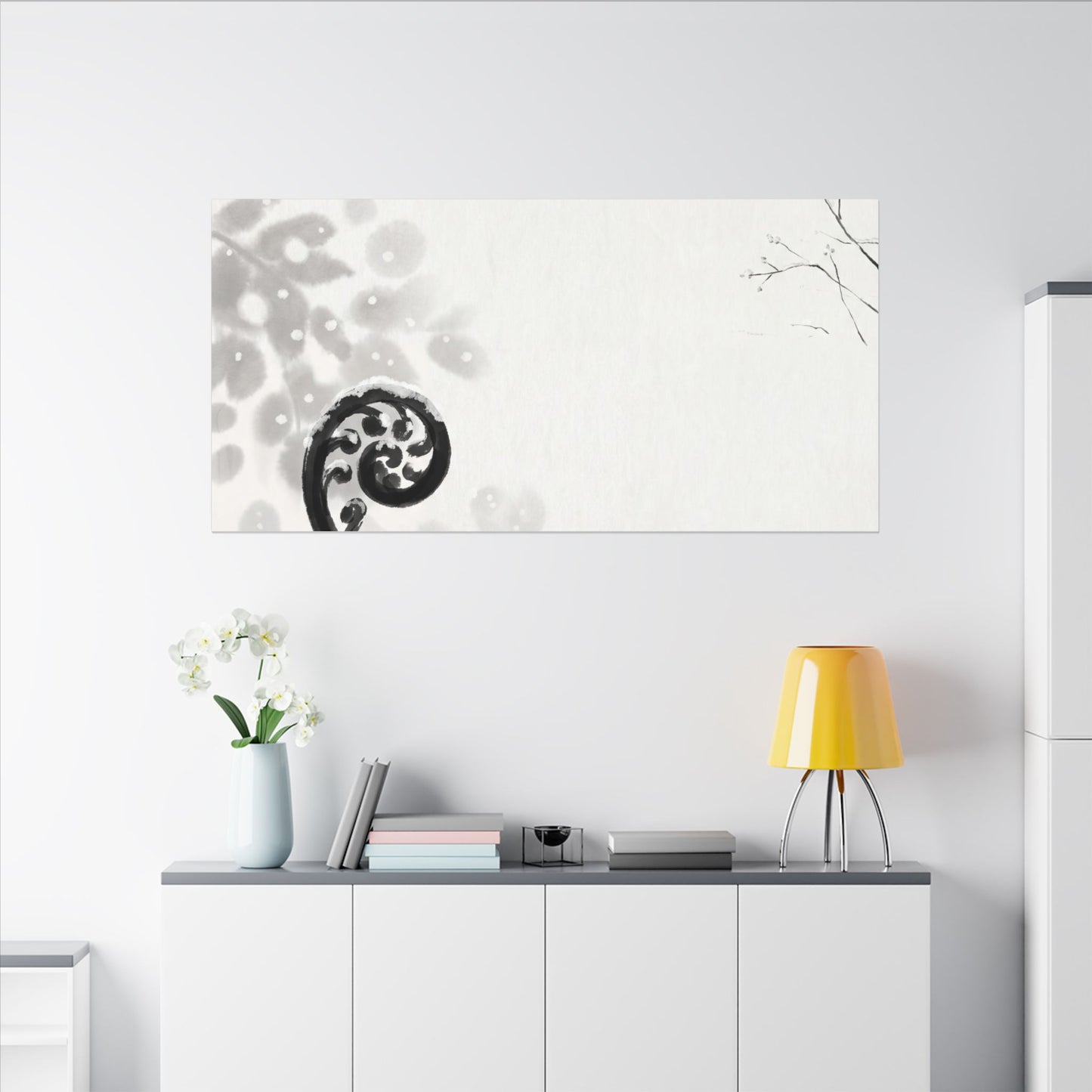 Winter Fern Unfurling Ukiyo E Inspired Canvas Art | Peaceful Decor