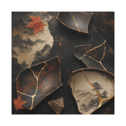 Broken Pottery Gold Vein Canvas Art | Philosophical Kintsugi Art