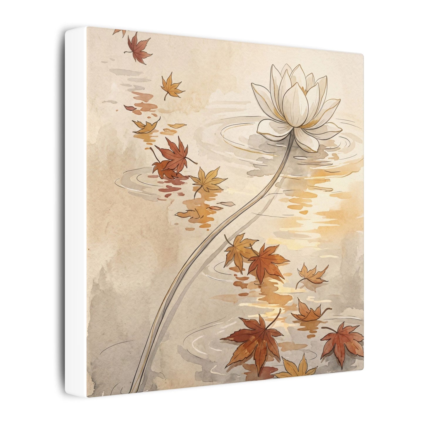 Lotus Flower Canvas Art | Autumn Japandi Minimal Line Art