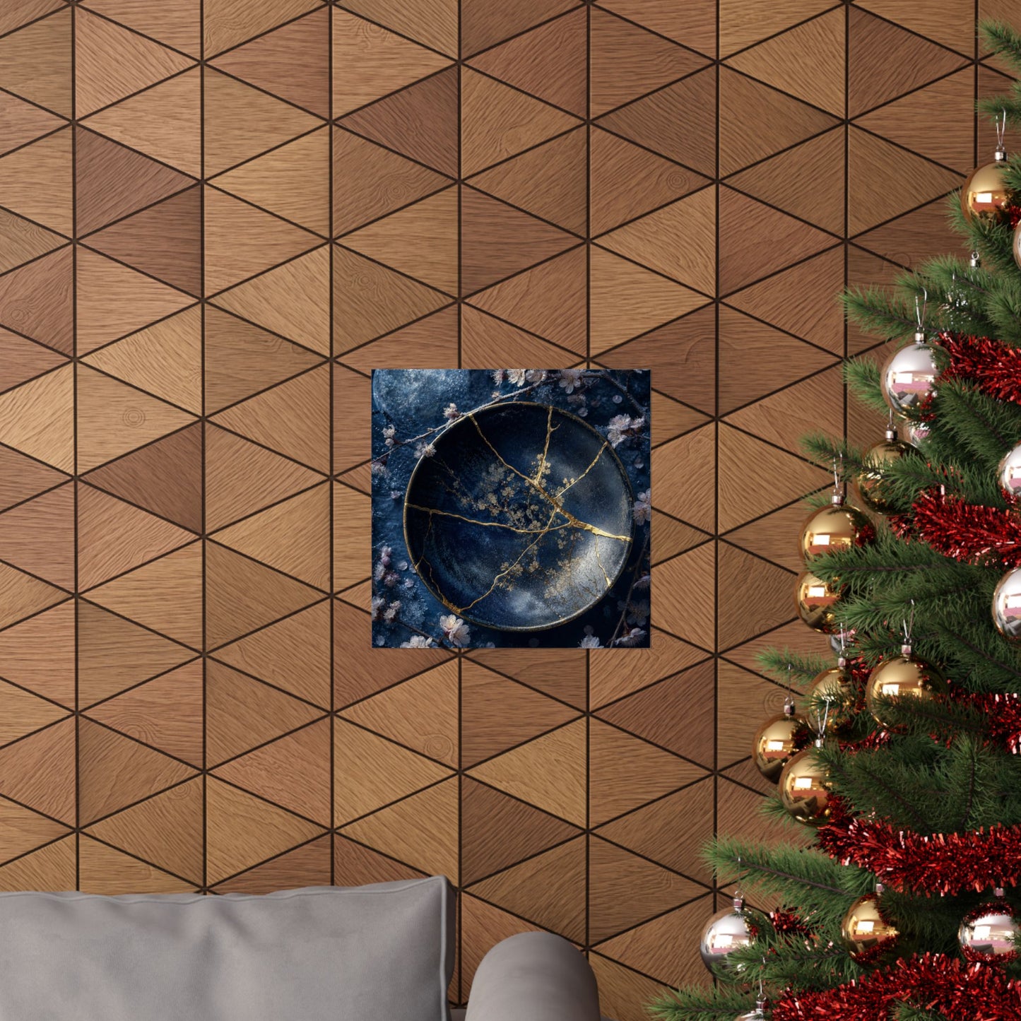 Kintsugi Cherry Blossom in Moonlight | Gold Repair Wall Art Print