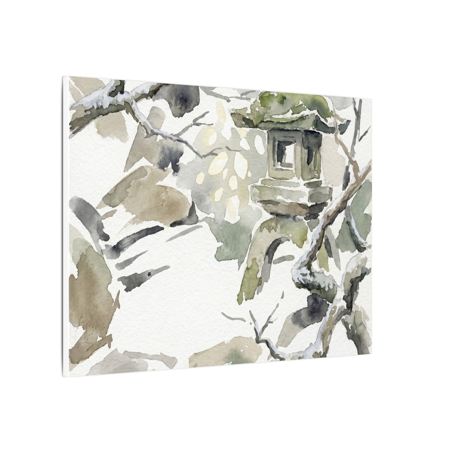 Elegant Stone Lantern Canvas Art - Watercolor Japandi