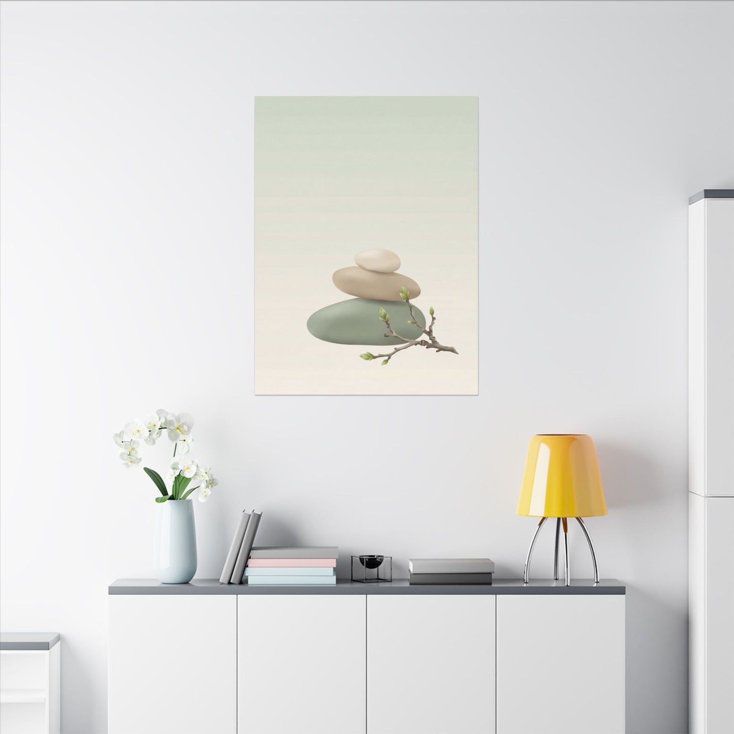 Dawn River Stones Canvas Art - Japandi Fukinsei