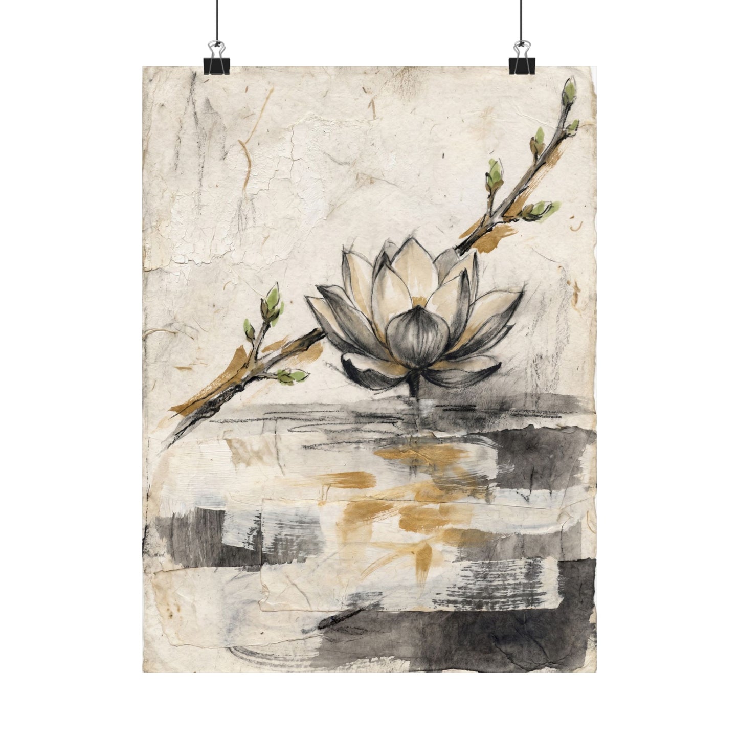 Seijaku Lotus Flower Wall Art Print - Japandi Texture