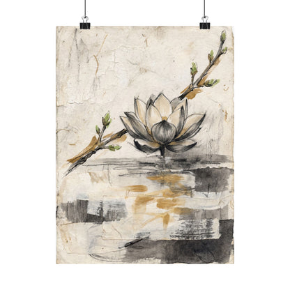 Seijaku Lotus Flower Wall Art Print - Japandi Texture