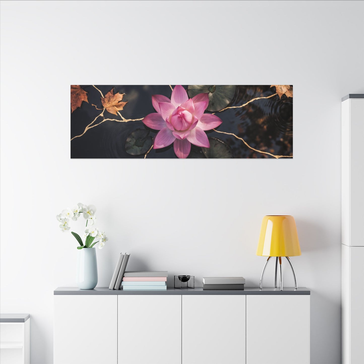 Ma Lotus Flower Canvas Art - Kintsugi Gold Vein