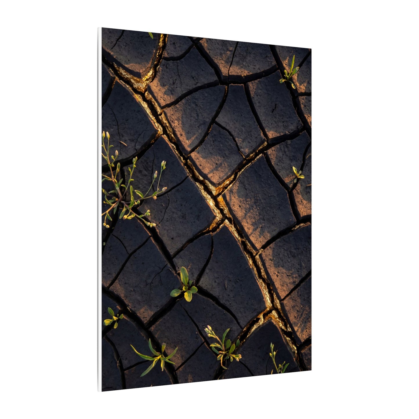 Kintsugi Cracked Earth in Golden Hour | Gold Vein Canvas Art