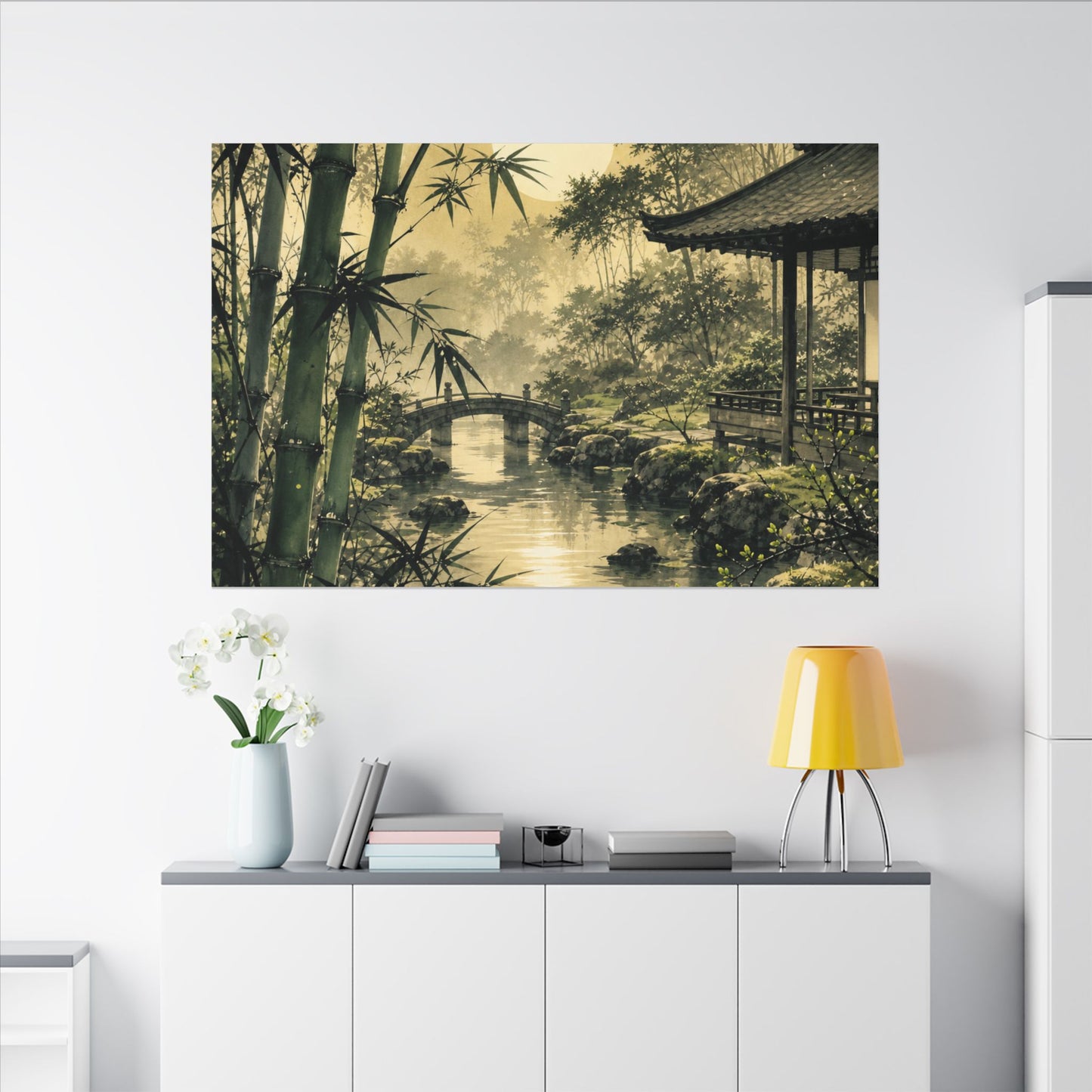 Moonlit Garden Sumi E Canvas Art | Calm Zen Art