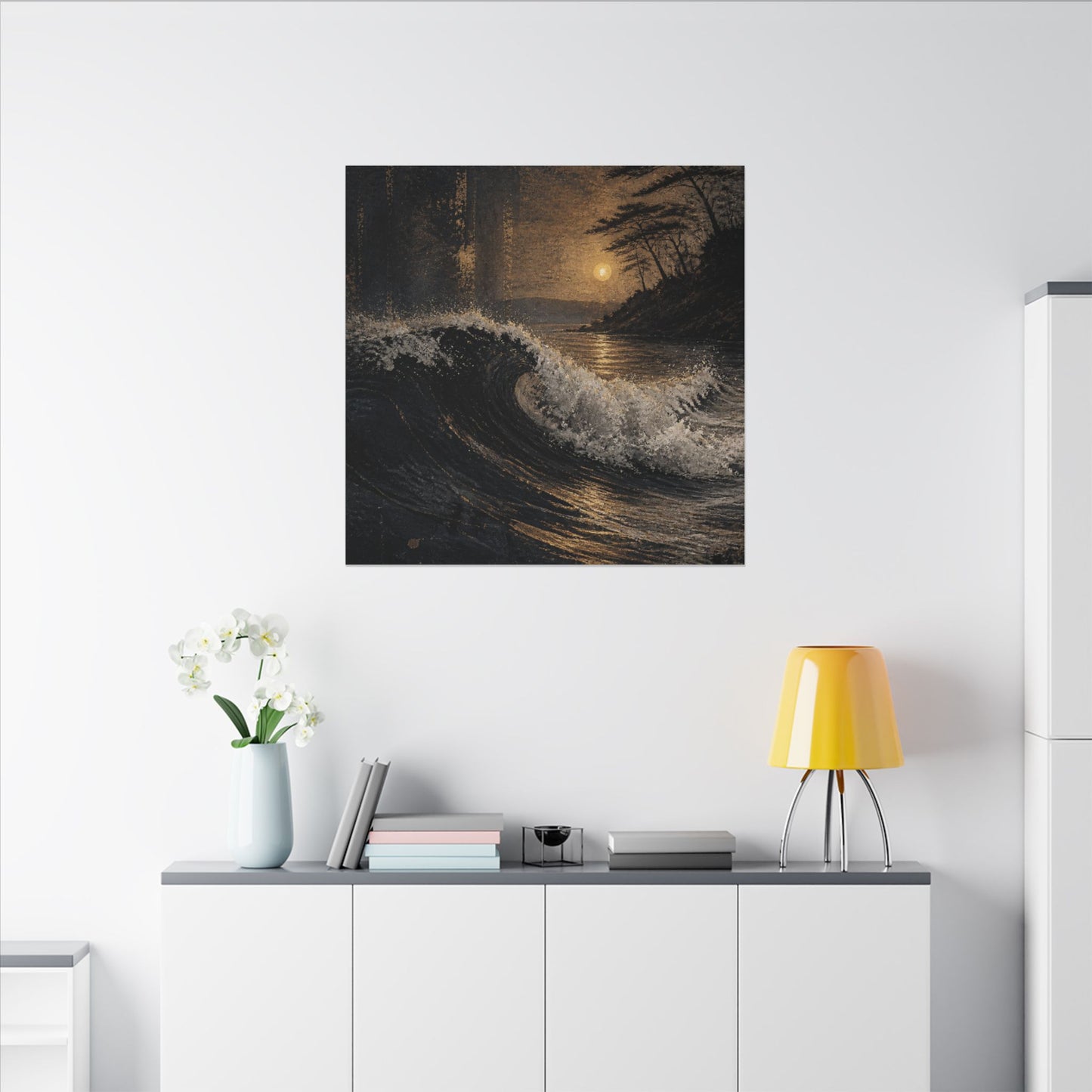 Ocean Wave Dark Texture Canvas Art | Bold Dark Japandi Art