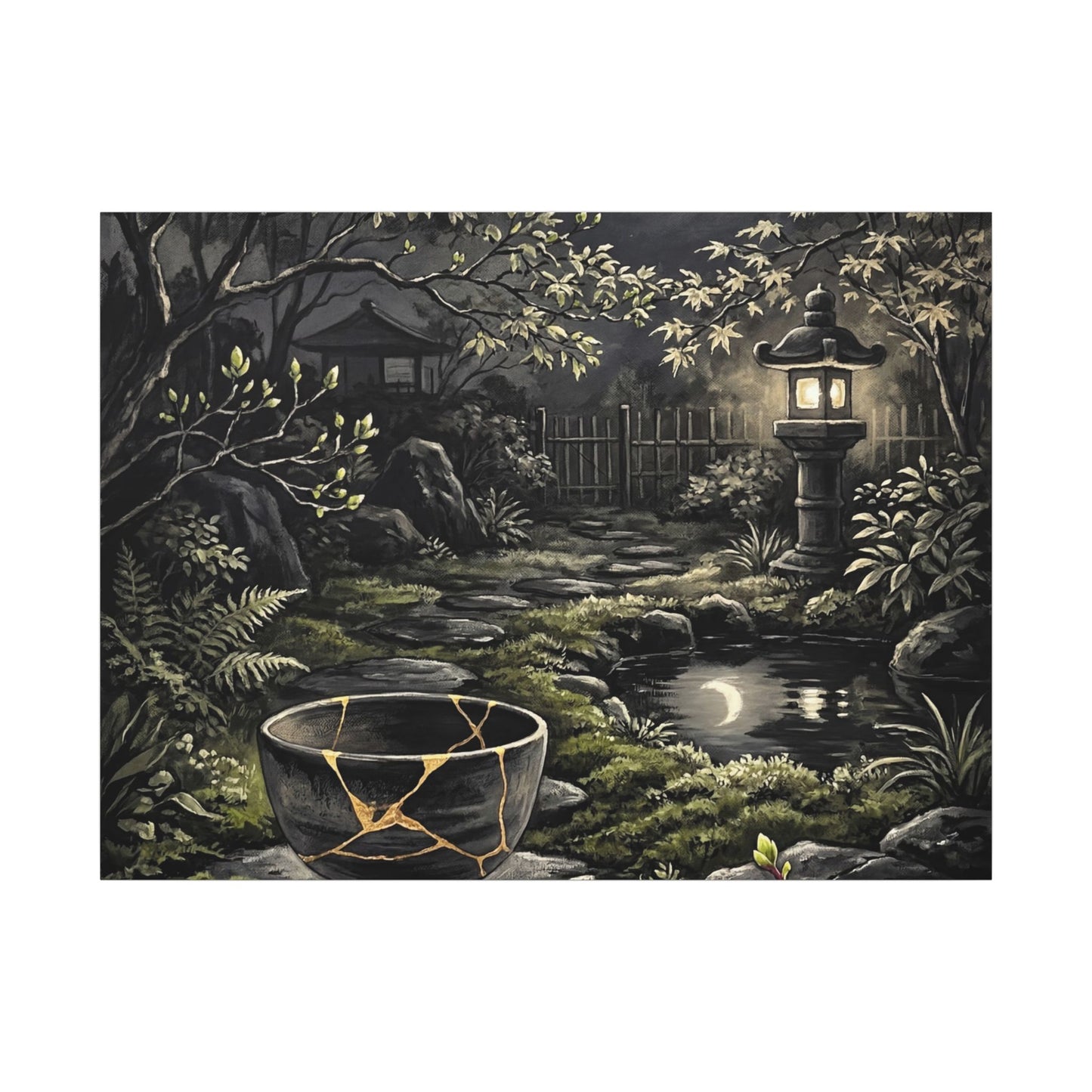 Kintsugi Moonlit Garden in Dappled | Gold Repair Canvas Art