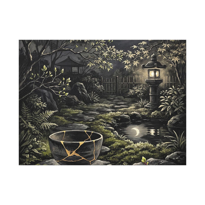 Kintsugi Moonlit Garden in Dappled | Gold Repair Canvas Art