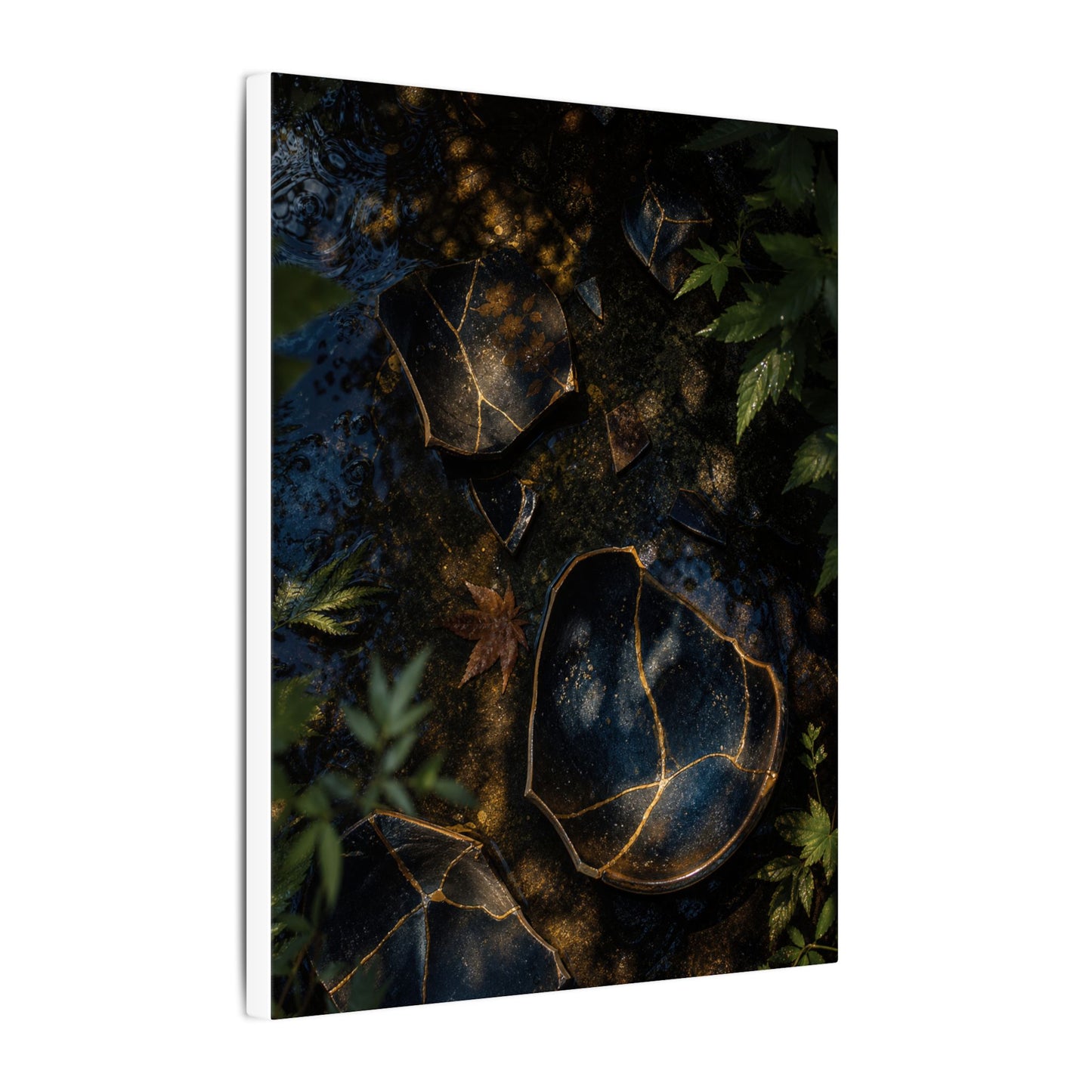 Dark Japandi Broken Pottery in Dappled | Shadow Zen Canvas Art
