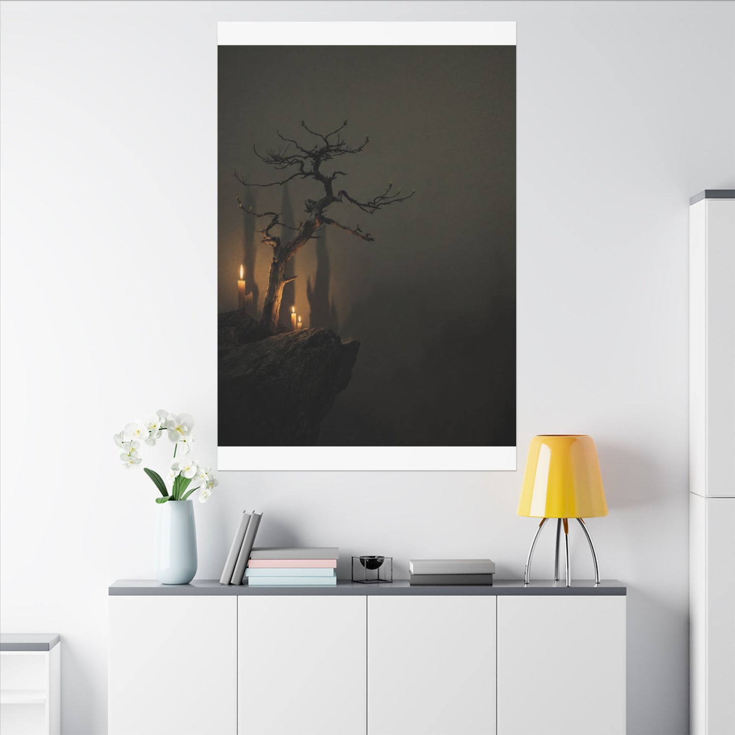 Ma Pine Tree Canvas Art - Dark Japandi Shadow Zen