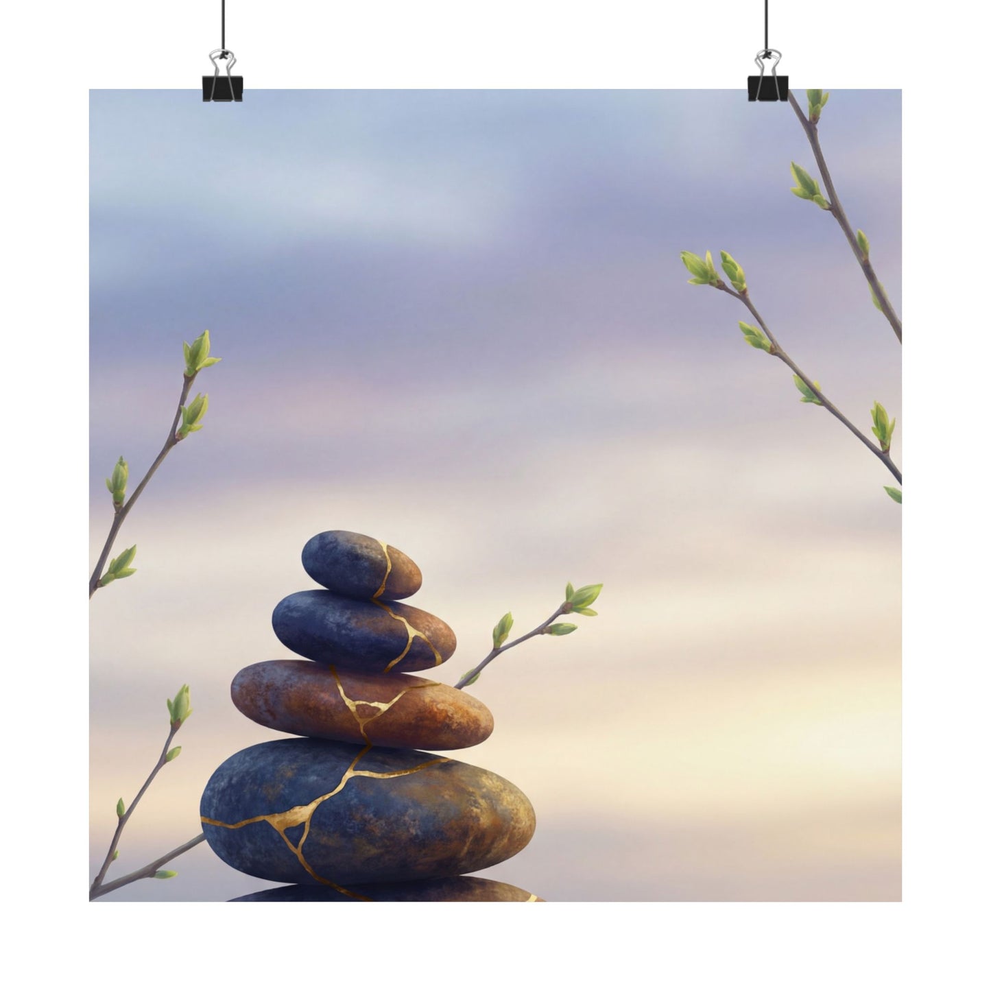 Spring River Stones Gold Vein Wall Art Print | Beautiful Decor
