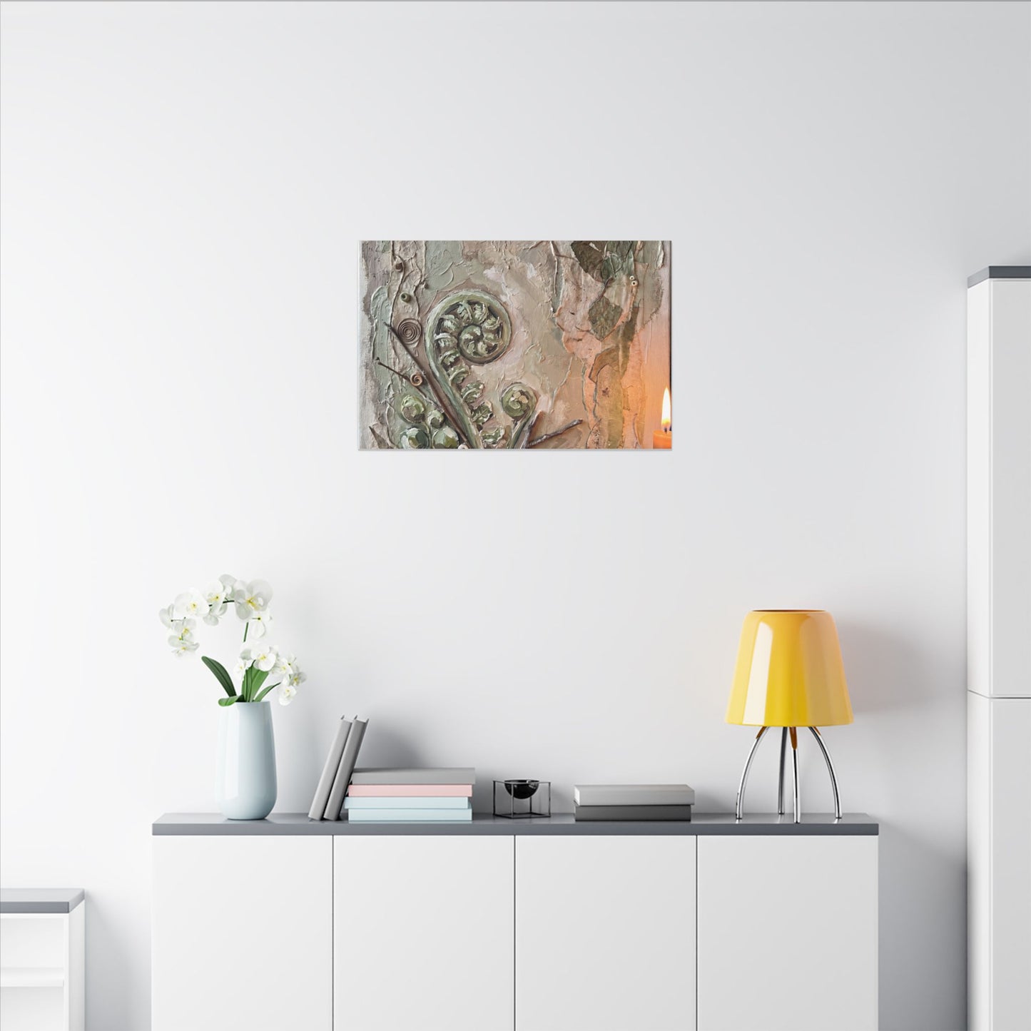 Japandi Fern Unfurling in Candlelight | Texture Canvas Art