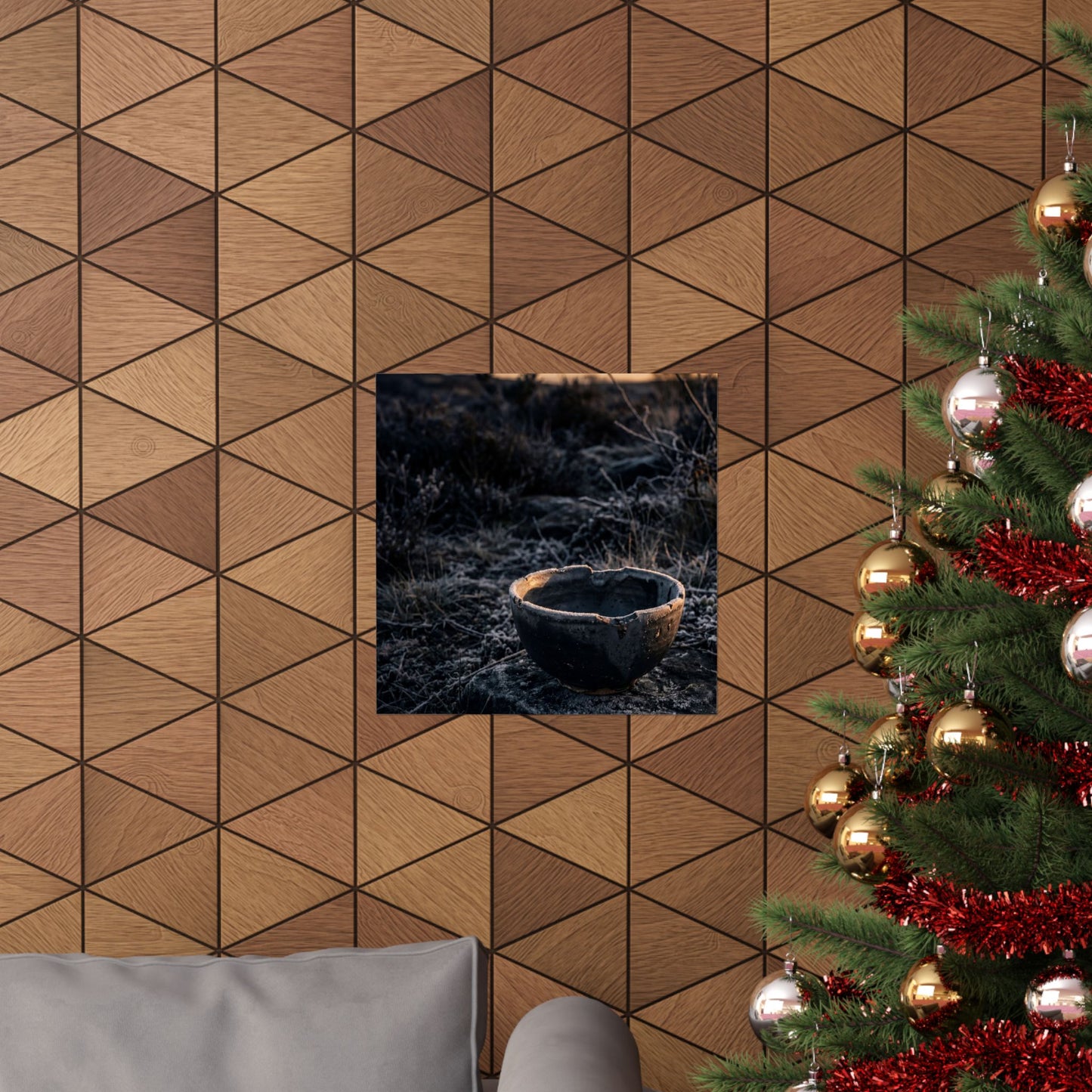 Dark Japandi Ceramic Bowl in Golden Hour | Dark Texture Wall Art Print