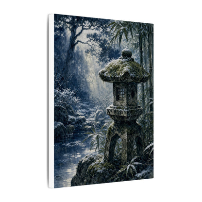 Zen Stone Lantern in Dappled | Sumi E Canvas Art