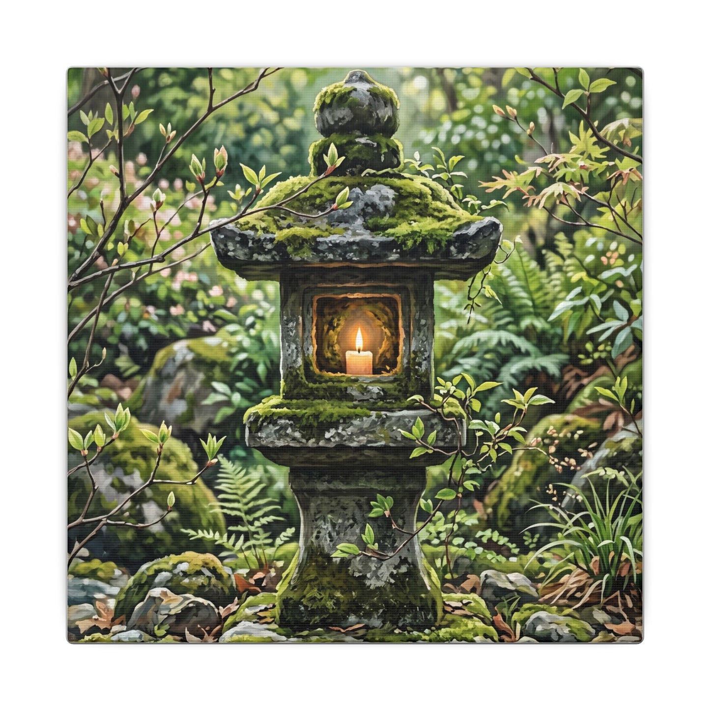 Neutral Stone Lantern Canvas Art - Japanese Pattern Japandi