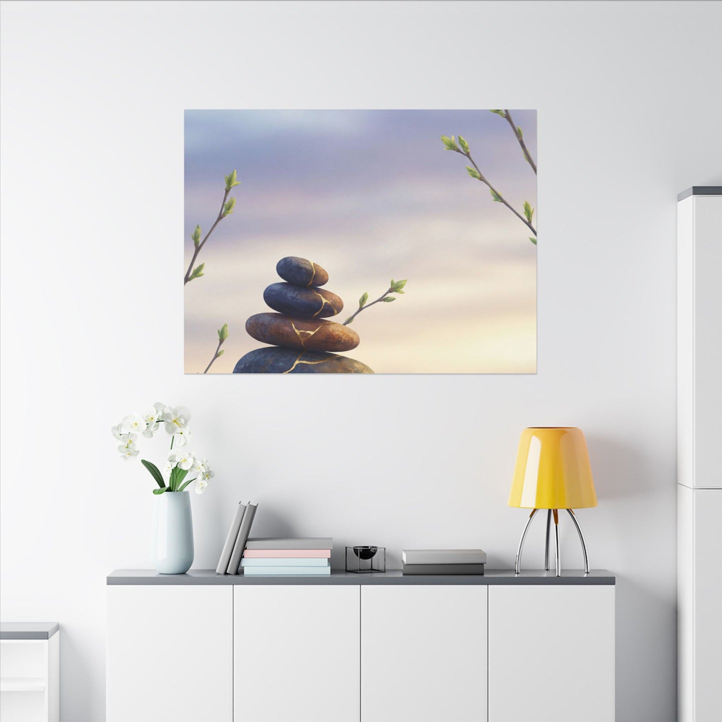 Spring River Stones Gold Vein Canvas Art | Philosophical Decor