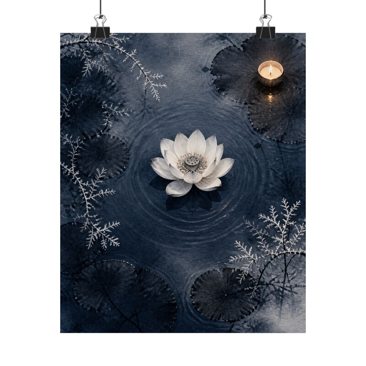 Lotus Flower Wall Art Print | Winter Zen Sumi E Art