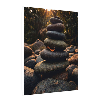 Dark Japandi River Stones in Golden Hour | Moody Minimal Canvas Art