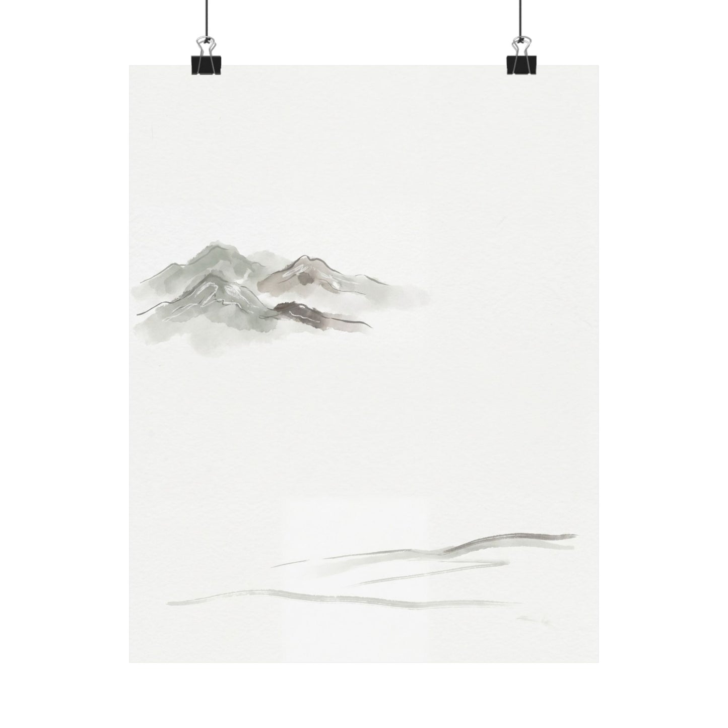 Japandi Mountain Mist in Overcast | Minimal Line Wall Art Print